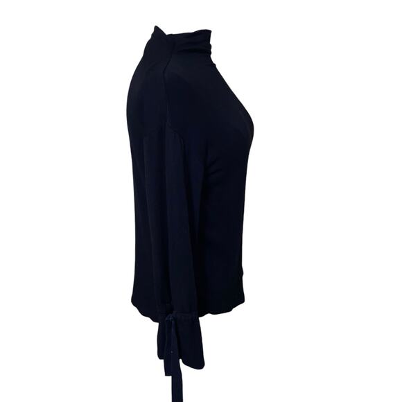Ann Taylor Factory Black Funnel Mock Neck Tie Sleeve Pullover Sweater Size XS - Picture 2 of 6
